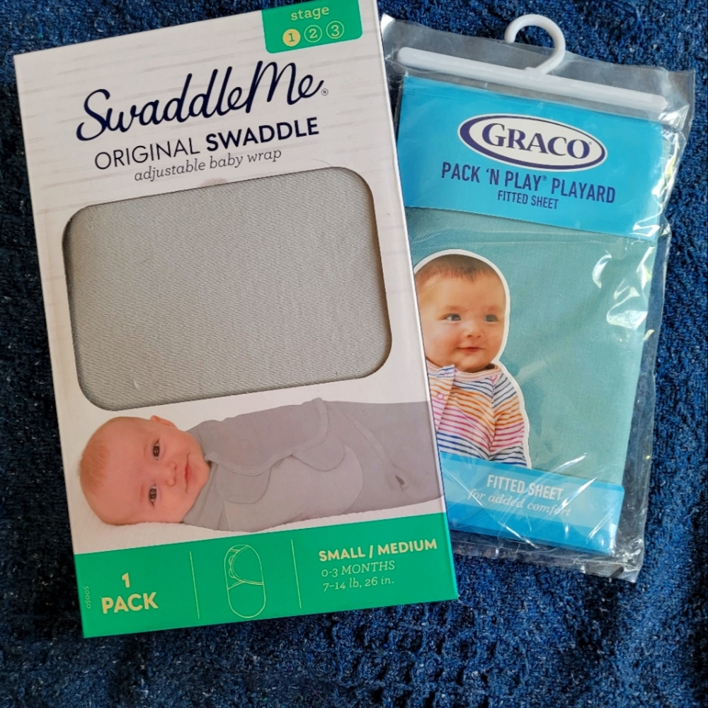 Brand new pack and play sheet and swaddle